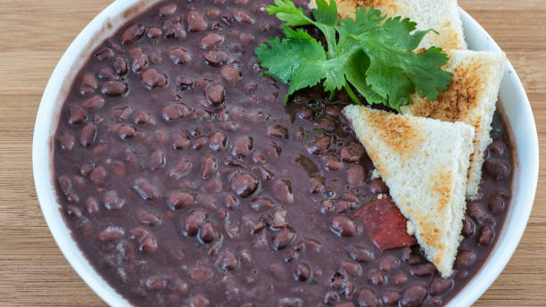 Cooked Black Beans Soup stock photo