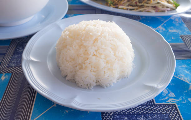 Cooked rice in a  dish stock photo