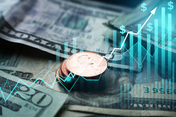 Cool Bull Market Concept With Turquoise Bull Market Graph With Money High Quality stock photo