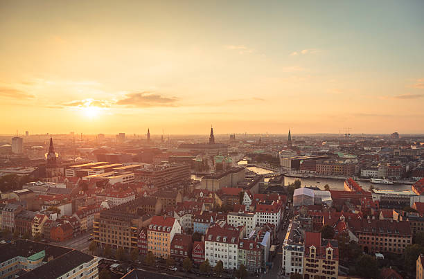 Center of Copenhagen at sunset light (Copenhagen, Denmark).