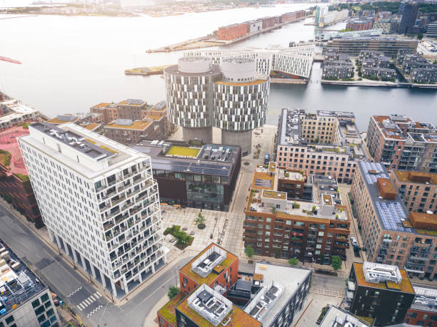 copenhagen cityscape: nordhavn - drone copenhagen bildbanksfoton och bilder