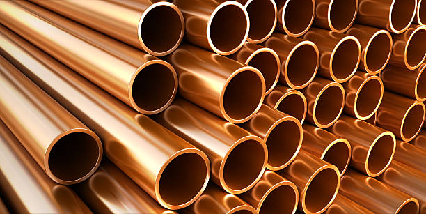 Copper round pipes.  industrial 3d illustration stock photo