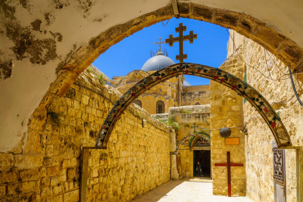 Coptic Orthodox Church, and the Holy Sepulchre church Jerusalem, Israel - May 01, 2021: View of the Coptic Orthodox Church, and the Holy Sepulchre church, Jerusalem Old City, Israel coptic christianity stock pictures, royalty-free photos & images