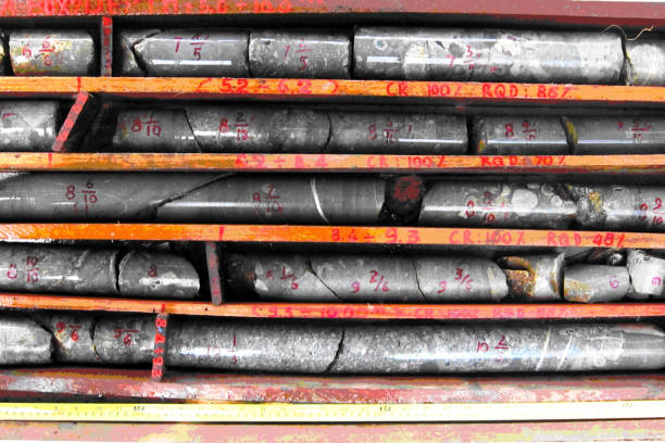 Core samples stored in a box. Geological Core samples stored in a box. Geological exploration studies. geologist stock pictures, royalty-free photos & images