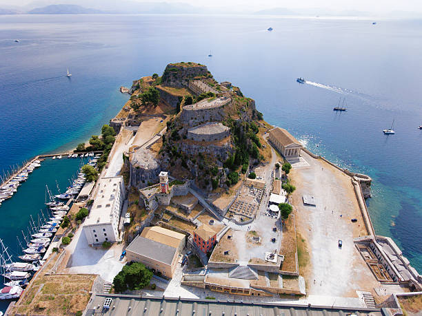 Corfu old fortress aerial view. The old venetian fortress near stock photo