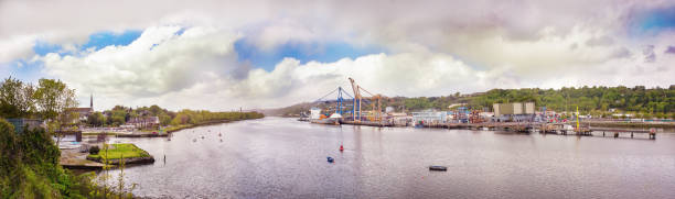 Cork city, river Lee, container port, from Blackrock stock photo