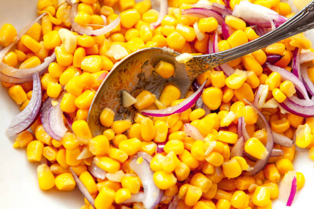 Corn and onion salad stock photo