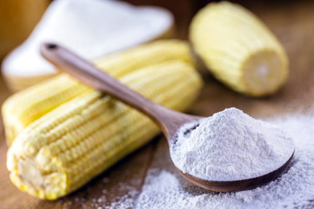 Corn starch is the corn flour used in cooking to prepare creams, as a thickener stock photo