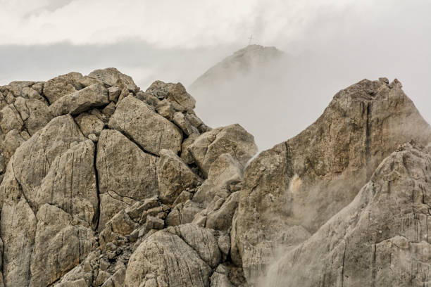 Corno Piccolo, Mountain of Appennini in Abruzzo. Bad Weather Moment stock photo