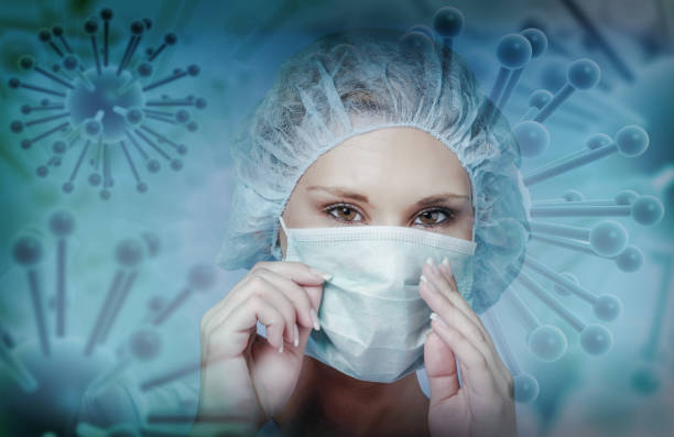 Corona virus Ilustration picture, nurse wearing a mask stock photo