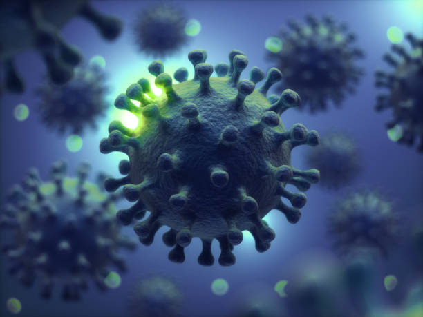 Corona virus in red background stock photo