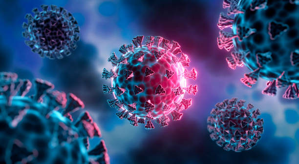 Corona Virus Mutation Corona Virus Mutation - medical 3D illustration with dark blue cell background viral infection stock pictures, royalty-free photos & images