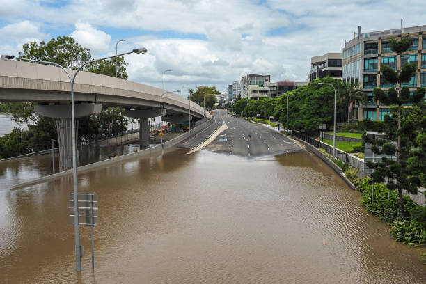 Coronation Drive during Brisbane flood event stock photo
