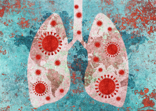 Coronavirus and lungs with world map in the background stock photo