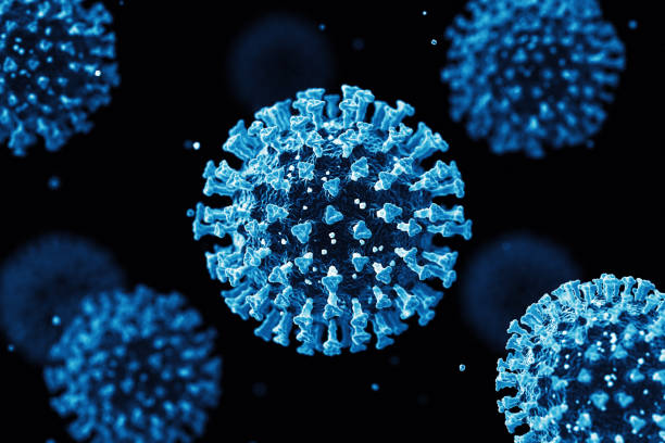 coronavirus célula nueva cepa azul - covid variant fotografías e imágenes de stock