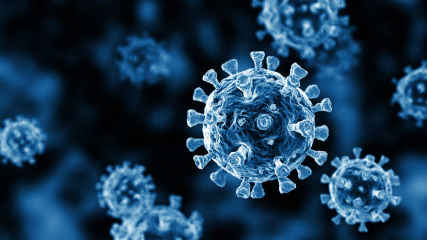 CoronaVirus Mono Blue Coronavirus. COVID-19. 3D Render biological cell stock pictures, royalty-free photos & images