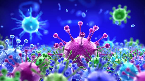 Coronaviruses family. Closeup world of viruses Different variants strain of covid-19 and coronavises family. Fantasy science 3d illustration covid variant stock pictures, royalty-free photos & images