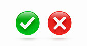 istock Correct and wrong check mark icon choice sign test checklist button flat design isolated on white background with vote yes or no element symbol box. 3D rendering. 1329655522
