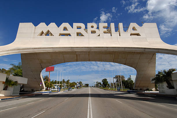Costa del sol. The Marbella arch on the Costa del sol in Spain. famous for sunshine golf and the rich and famous. marbella stock pictures, royalty-free photos & images