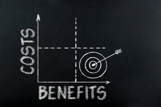 Costs and benefits graph Costs and benefits graph on blackboard republic of ireland stock pictures, royalty-free photos & images