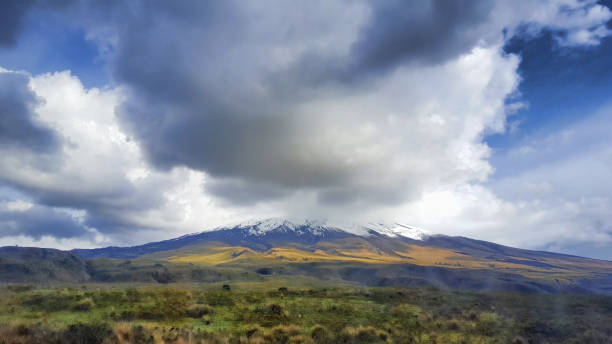 Cotopaxi Mountain and Clouds in Ecuador stock photo
