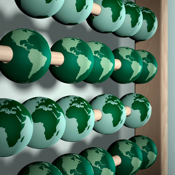 Counting the Cost of a Green Earth "Conceptual illustration of an abacus used to calculate the cost of environmental damage on Earth.With shallow DOF, using an Earth map from NASA.See all my" circular economy stock pictures, royalty-free photos & images