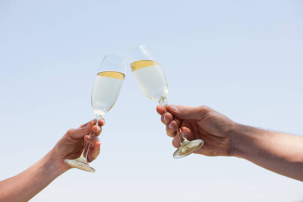 coppia brindando con champagne e bevande - brindisi foto e immagini stock