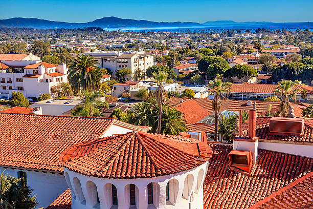 Court House Orange Roofs Buildings Pacific Ocean Santa Barbara C stock photo