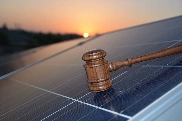 Court ruling regarding solar panel Concept stock photo