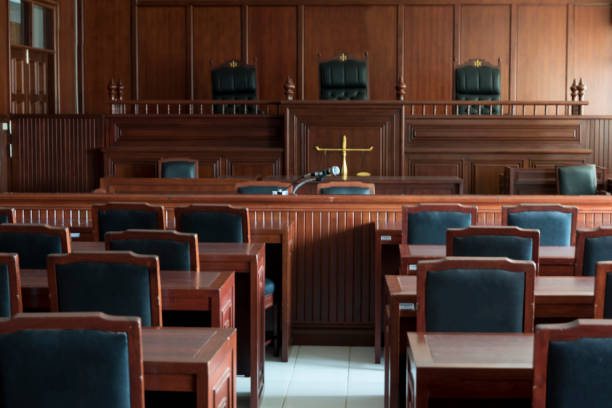 courtroom Table and chair in the courtroom of the judiciary. courtroom stock pictures, royalty-free photos & images