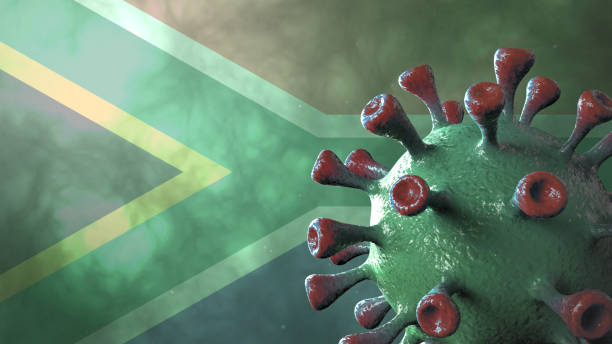 вариант covid south africa, covid-19 вирус с африканским зеленым флагом. - south africa covid стоковые фото и изображения