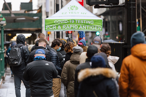 Manhattan, New York, USA - December 18, 2021: COVID-19 Testing in Manhattan  during Coronavirus outbreak while Omicron variant spread.