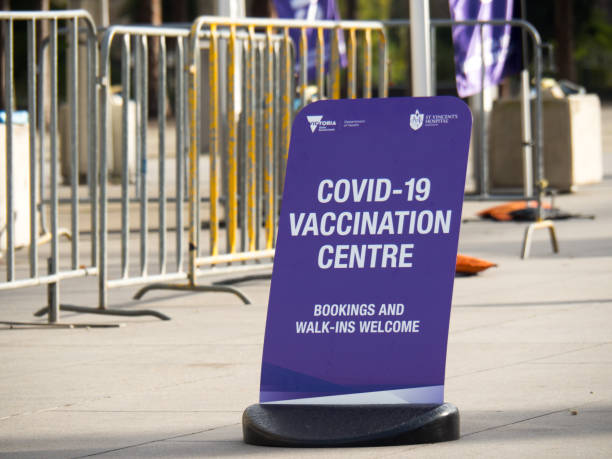 Covid-19 Vaccination centre signs in Australia stock photo