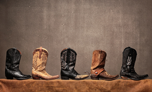 5 Cowboy Boots In A Row Stock Photo - Download Image Now - iStock