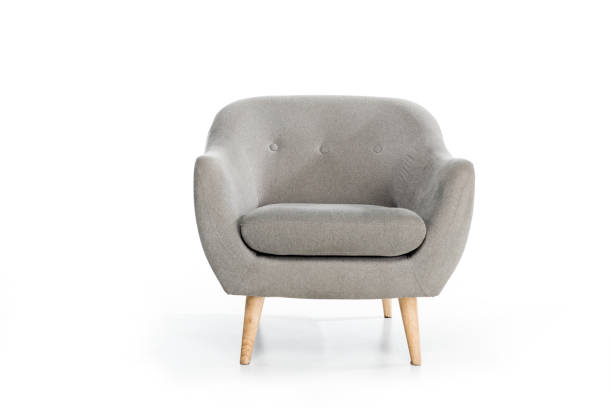 cozy empty modern grey armchair on white cozy empty modern grey armchair on white armchair stock pictures, royalty-free photos & images