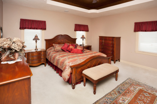 Cozy Master Bedroom With Tray Ceiling Stock Photo Download