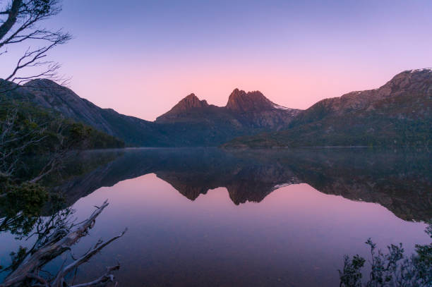 Cradle Mountain at sunrise. Beautiful mountain landscape stock photo