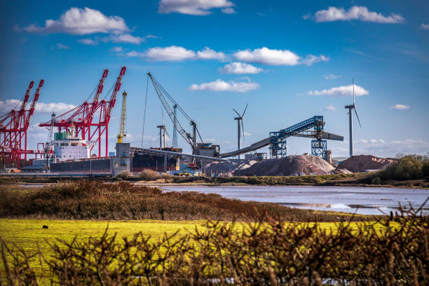 Cranes at Port of Liverpool Cranes at Port of Liverpool. Crosby, UK. river mersey liverpool stock pictures, royalty-free photos & images