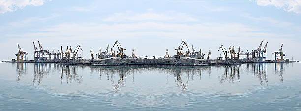 Cranes in a harbor of Odessa stock photo