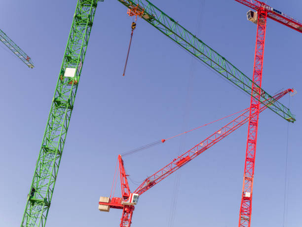 Cranes on a construction site in Hamburg stock photo