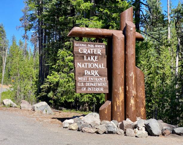 Crater Lake National Park Entrance Sign stock photo