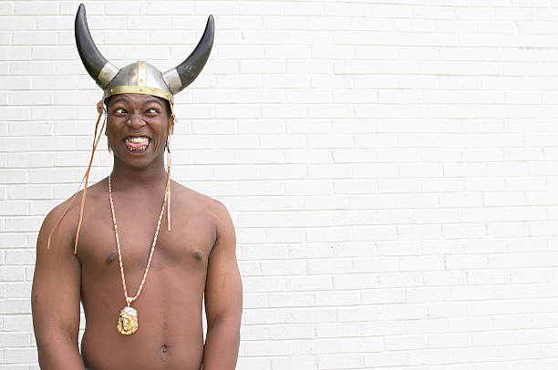 Crazy Viking with Gold Teeth and Tongue stock photo