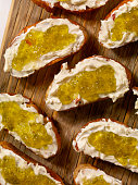 Cream Cheese and Jalapeno Jelly on a Toasted Crostini -Photographed on Hasselblad H3D2-39mb Camera