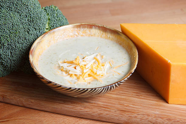Cream of broccoli and cheese soup stock photo
