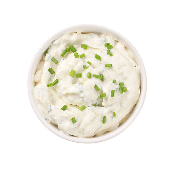 creamy cheese spread bowl of creamy cheese spread with chives dipping sauce stock pictures, royalty-free photos & images