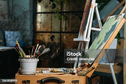 istock Creative background on canvas in studio, modern art 1362858993
