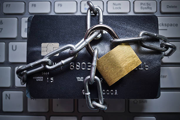 Credit card data encryption security stock photo