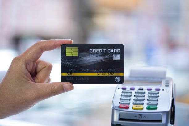 Credit card payment, credit card machine. stock photo