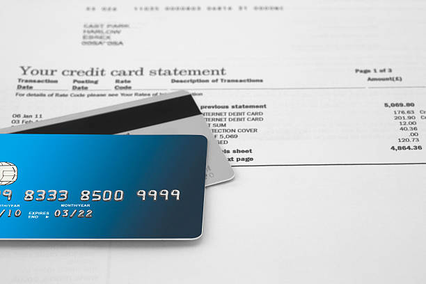 Credit Cards Credit Cards on Bank Statements bank statement stock pictures, royalty-free photos & images