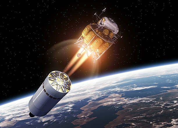 Crew exploration vehicle launching into space Crew Exploration Vehicle In Space. 3D Scene. ares god stock pictures, royalty-free photos & images